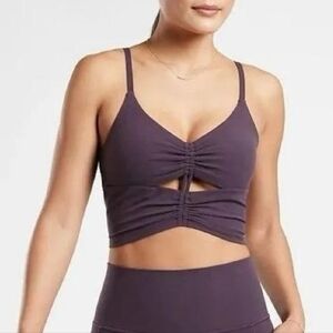 Athleta Cinch Long Line Deep Purple Crocus Ruched Sports Bra